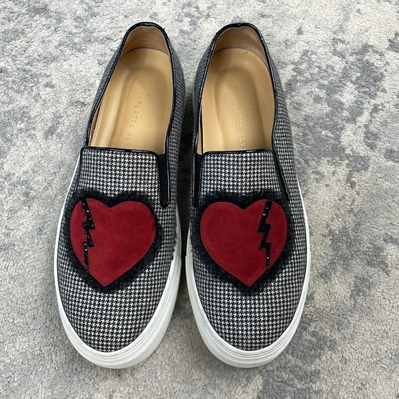 Charlotte Olympia Alex Houndstooth Broken Heart Platform Sneakers Slip On - Picture 1 of 10